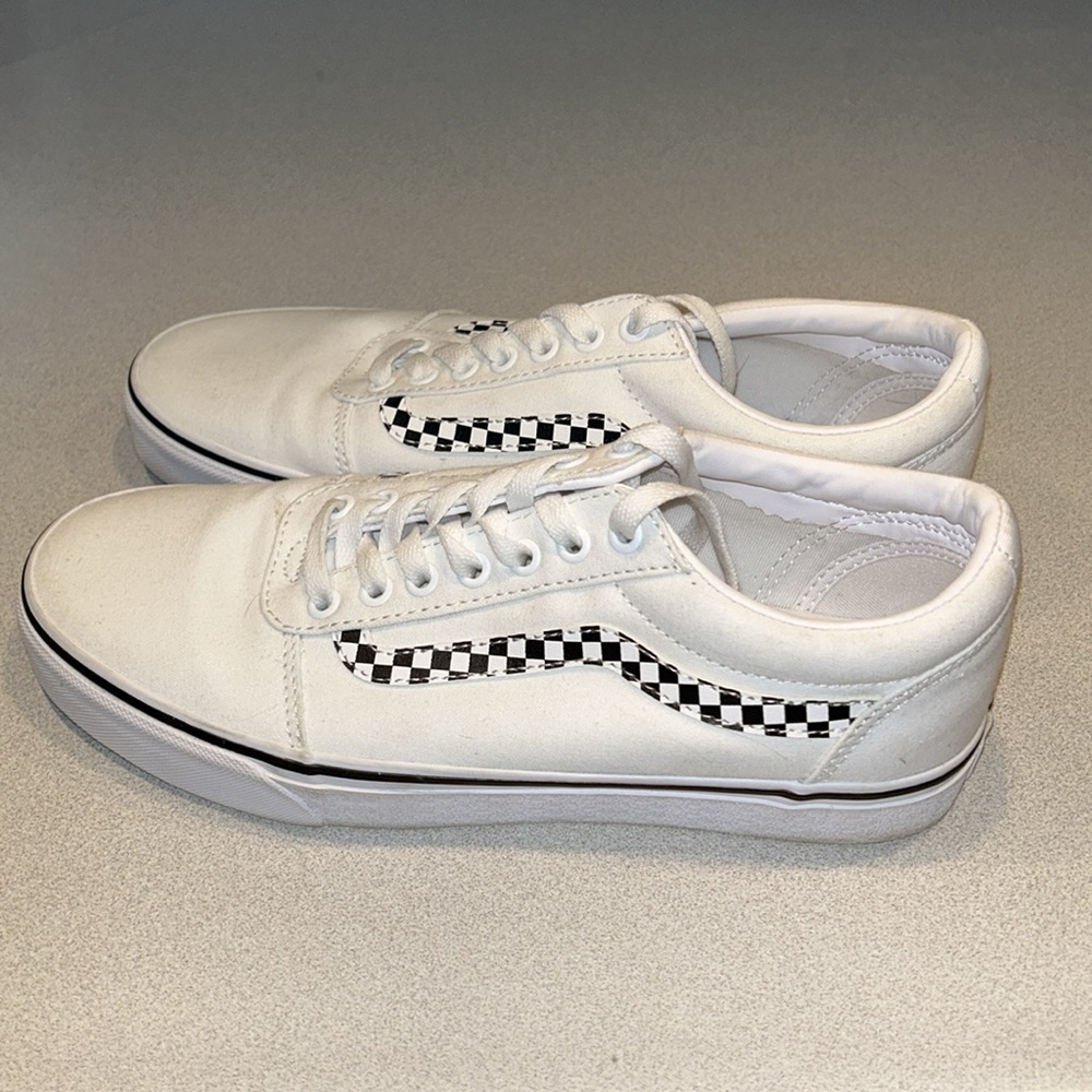 Vans Race Checkerboard Stripe White Lace Deck Shoes - Picture 2 of 8